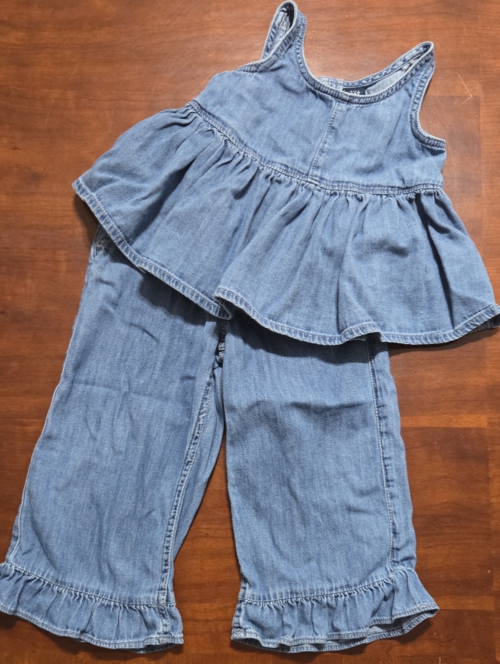 GAP Light Blue Denim Ruffle Tank & Jeans Set Sz3t